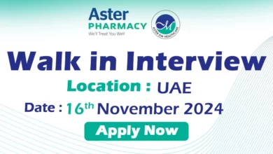 Aster Pharmacy Walk in Interview in UAE