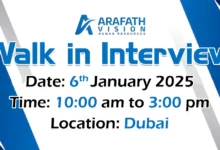 Arafath Vision HR Walk in Interview in Dubai