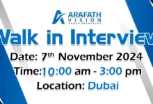 Arafath Vision HR Walk in Interview in Dubai