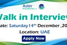 Aster Pharmacy Walk in Interview in UAE