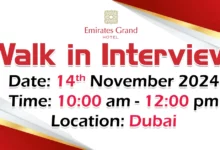 Emirates Grand Hotel Walk in Interview in Dubai