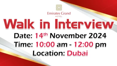 Emirates Grand Hotel Walk in Interview in Dubai