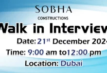 Sobha Construction Walk in Interview in Dubai