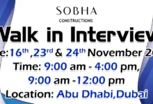 Sobha Construction Walk in Interview in Dubai & Abu Dhabi