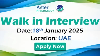 Aster Pharmacy Walk in Interview in UAE