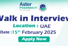 Aster Pharmacy walk in interview in UAE