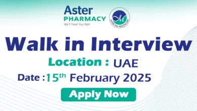 Aster Pharmacy walk in interview in UAE