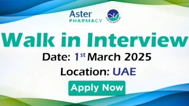 Aster Pharmacy walk in interview in UAE